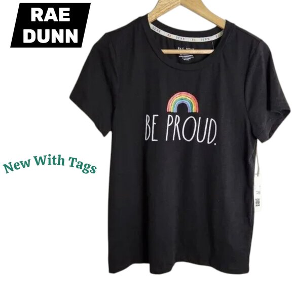 🖤 Rae Dunn “BE PROUD.” Rainbow Graphic Tee – Size L – Pride Shirt – Black - Picture 1 of 6